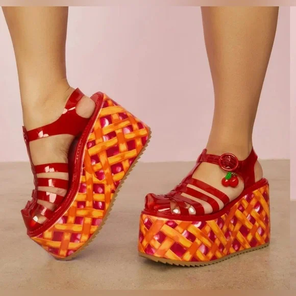 Dolls Kill Sugar Thrillz Cherry Pie Platform Jelly Sandals 9 - Picture 1 of 8